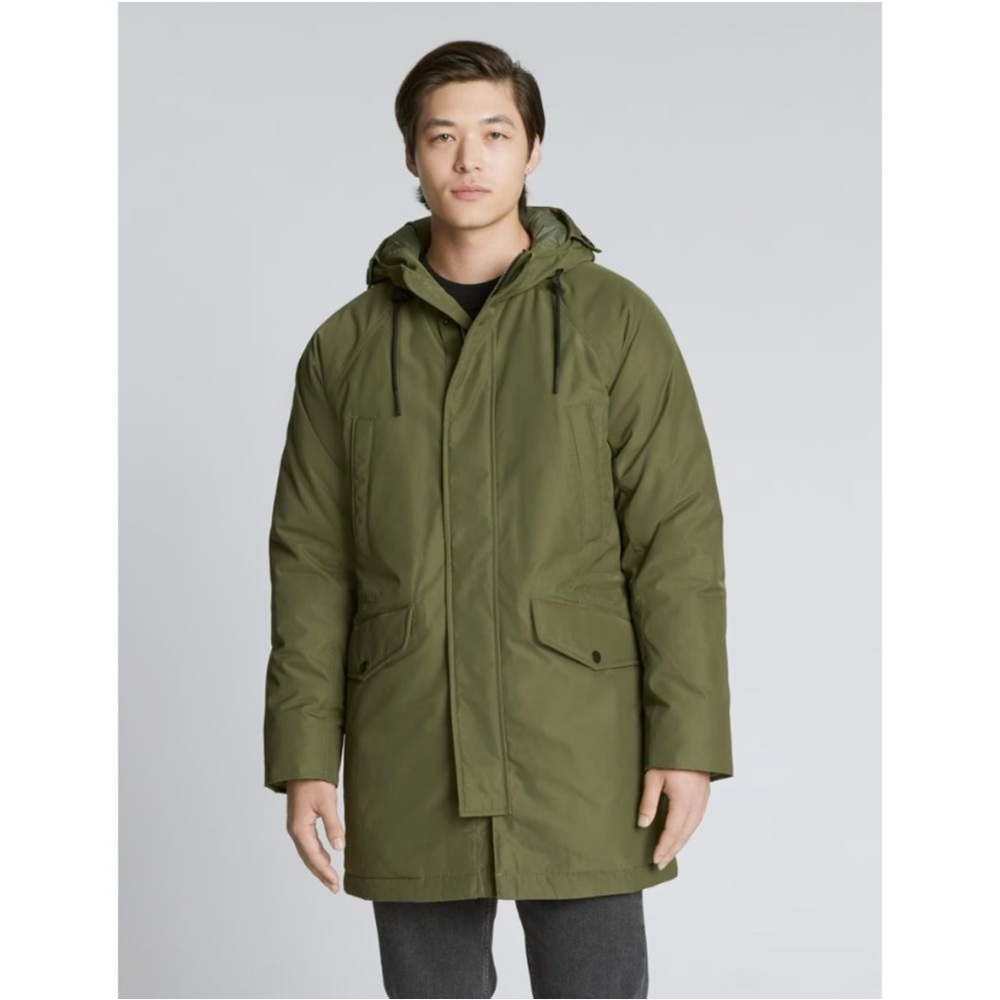 NWT Everlane The ReNew Long Parka Coat Moss Men's S Primaloft Down Filled